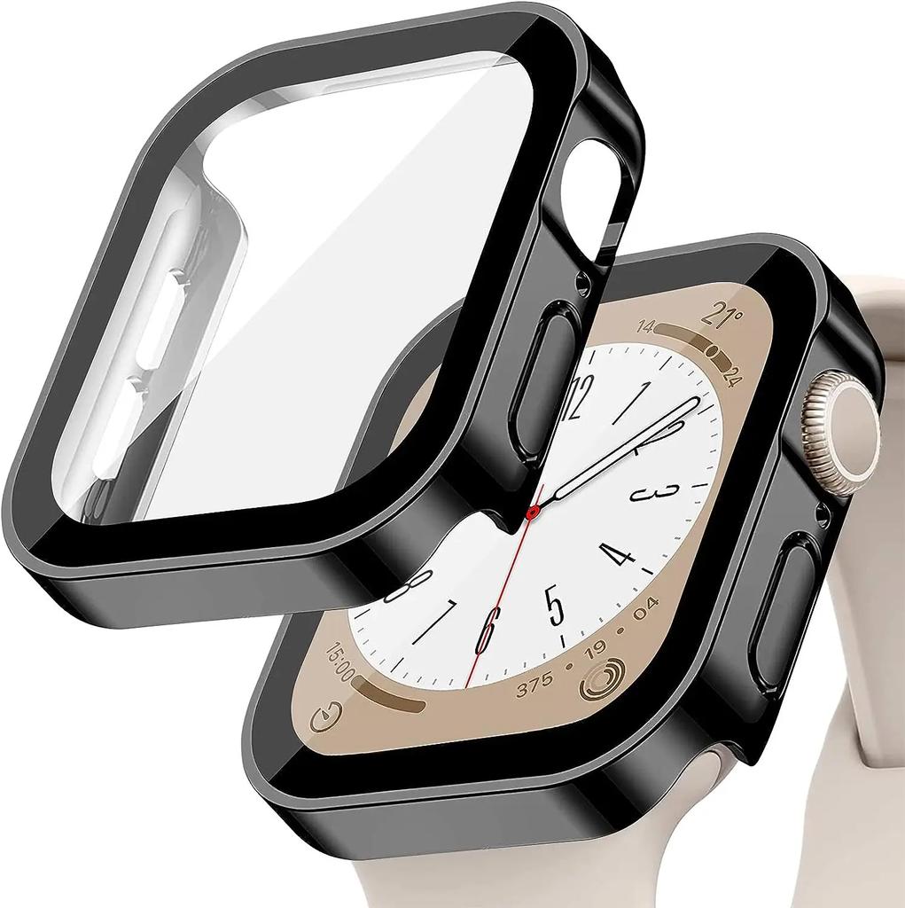 Tempered Glass+Cover For Apple Watch 11 10 9 8 7 46mm 42mm PC Bumper Screen Protector Case iWatch Series 7 6 5 4 SE3 44 40 45mm