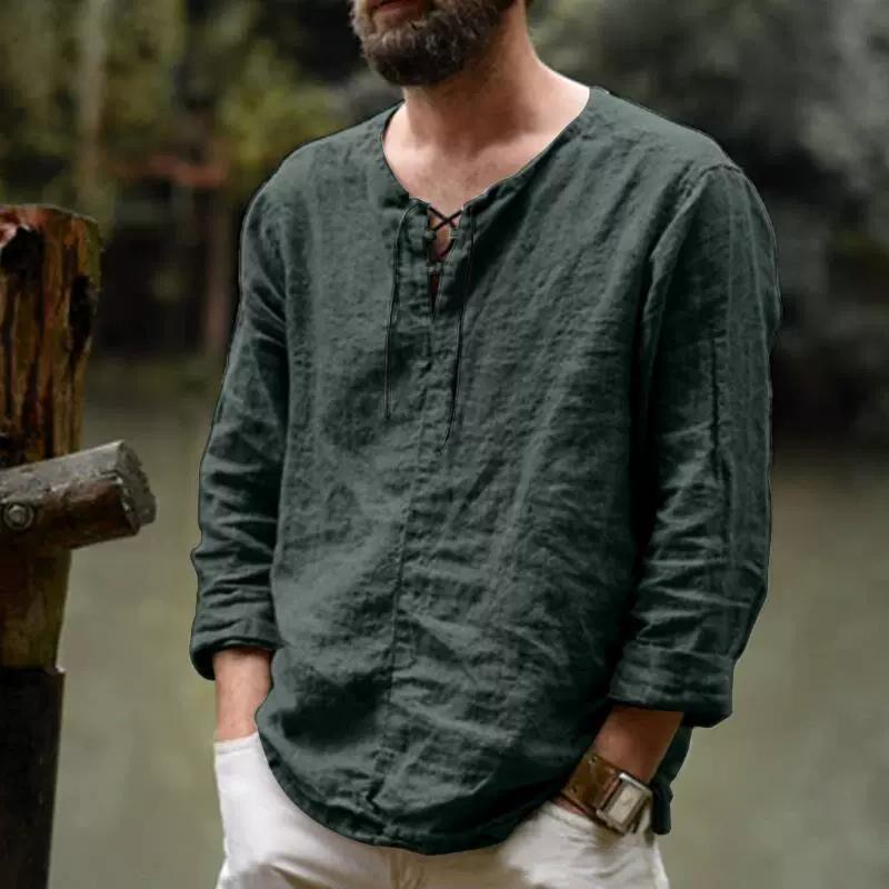 Мужская рубашка Camisa, летняя, с длинным рукавом, из хлопка и льна, мужская блузка, новый стиль, удобная мужская рубашка-нищий