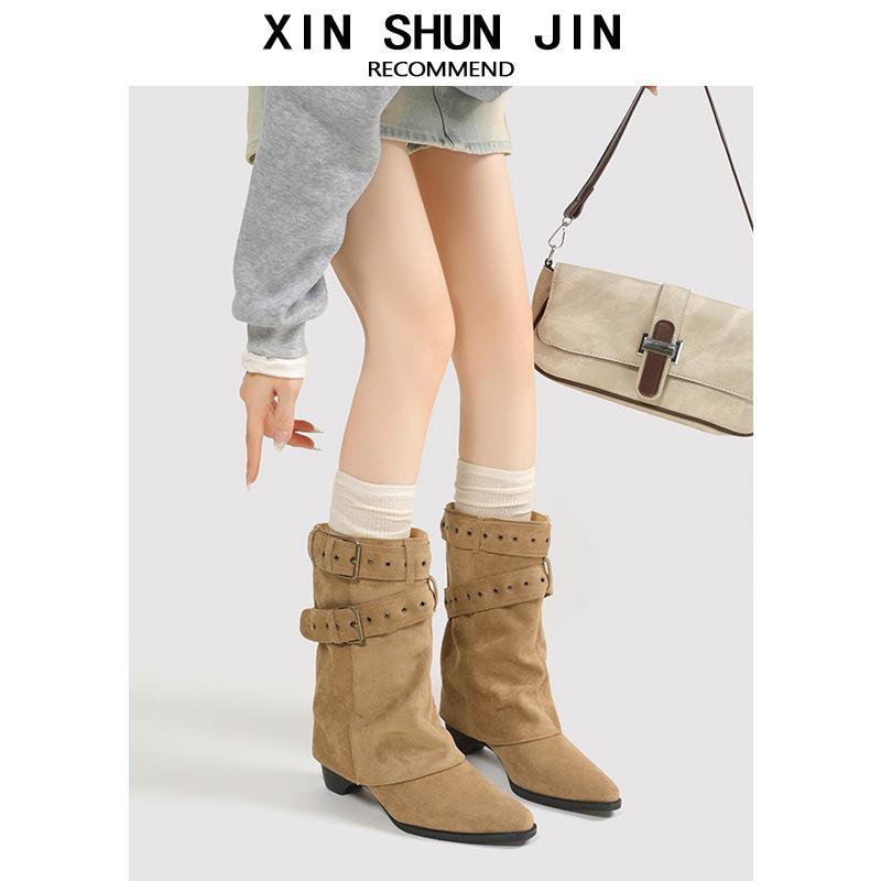 American Spice Girls Belt Buckle Pants Boots Short Boots Women'S Boots Early Autumn Short Boots Western Boots