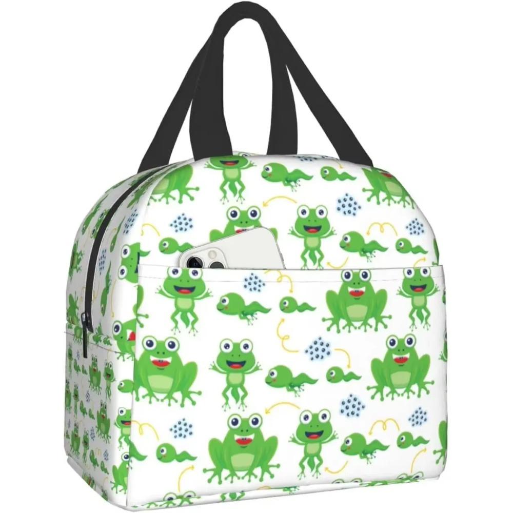 Cute Frog with Big Eyes Print Thermal Lunch Bag Insulated Bento Box Reusable Waterproof Lunch Bag for Office Picnic Hiking Beach