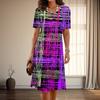 Women's Fashion Graceful Abstract Stripes Print Summer Spring Short Sleeve O-Neck Casual Dresses