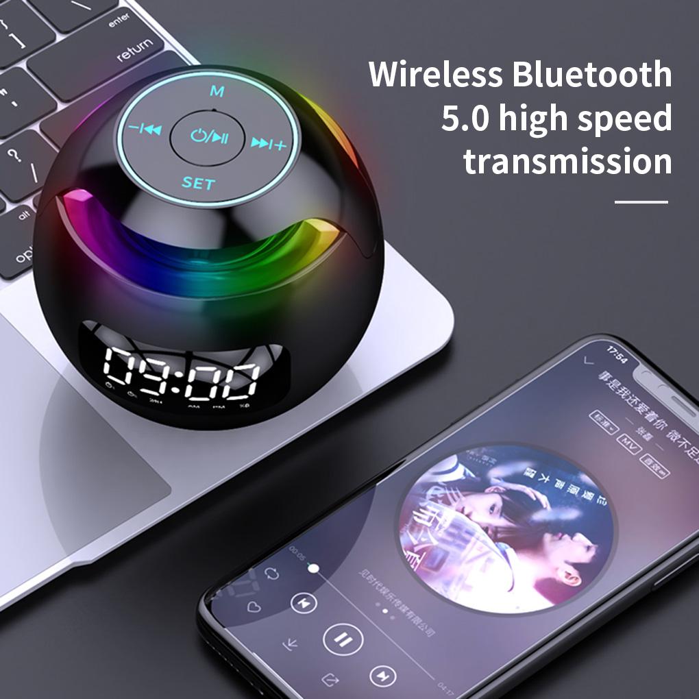 Bluetooth-совместимый динамик 5.0 со светодиодным цифровым будильником, музыкальный плеер, беспроводной динамик в форме шара, часы, мини-динамик BT