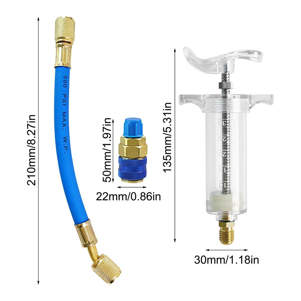 Автомобильный инжектор масла/красителя для кондиционера 1 унция с быстросъемным адаптером R134A для стороны низкого давления 1/4 Инжектор масла для кондиционирования воздуха Шприц для инъекций Ремонтные инструменты