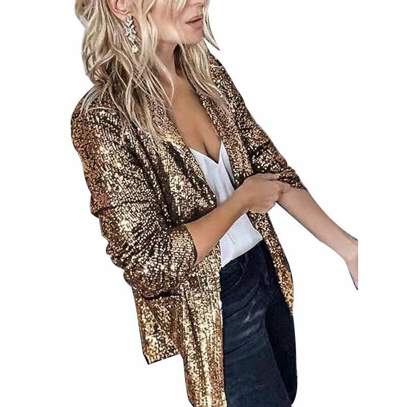 Womens Sequin Blazer Suit Glitter Open Front Thin Jacket Ladies Party Outwear