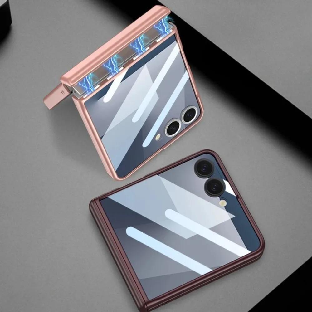 Защитная пленка для переднего экрана Жесткий ПК Противоударный чехол для Samsung Galaxy Z Flip 7 6 5 4 Чехол для телефона с магнитной защитой шарнира