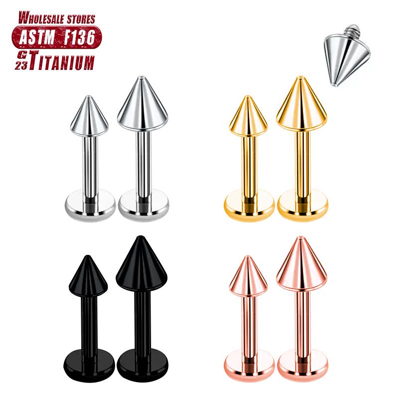 F136 Titanium Alloy Threaded Pointed Cone Labret Piercing & Ear Stud Jewelry