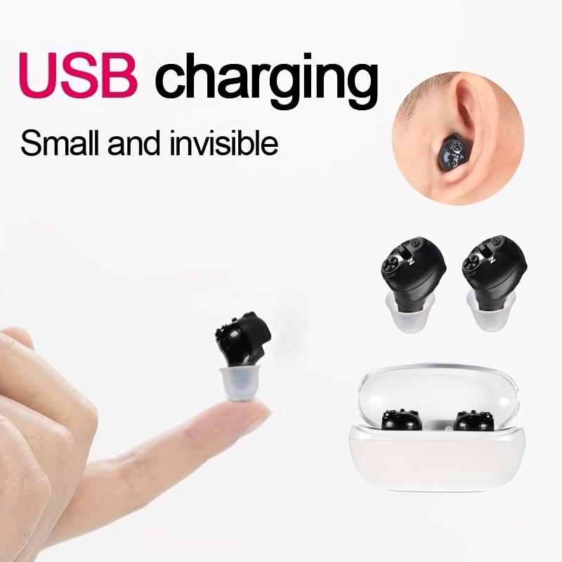1 пара перезаряжаемых слуховых аппаратов, мини-внутреннее ухо для пожилых людей, усилитель звука для глухоты с зарядным чехлом