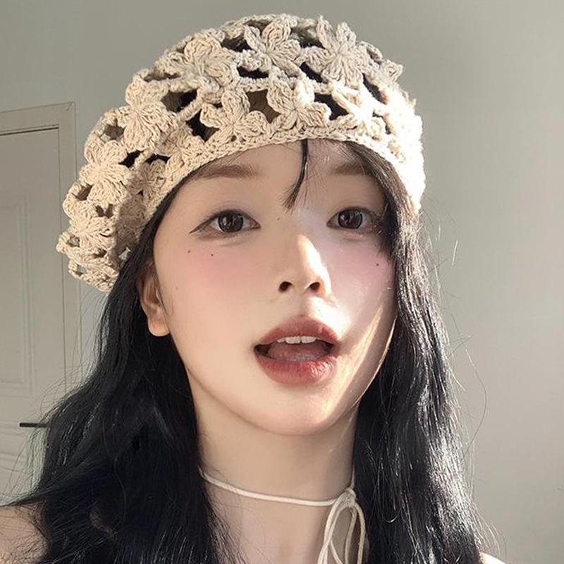 Летняя женская однотонная цветочная шляпа с ажурным беретом в стиле французского художника