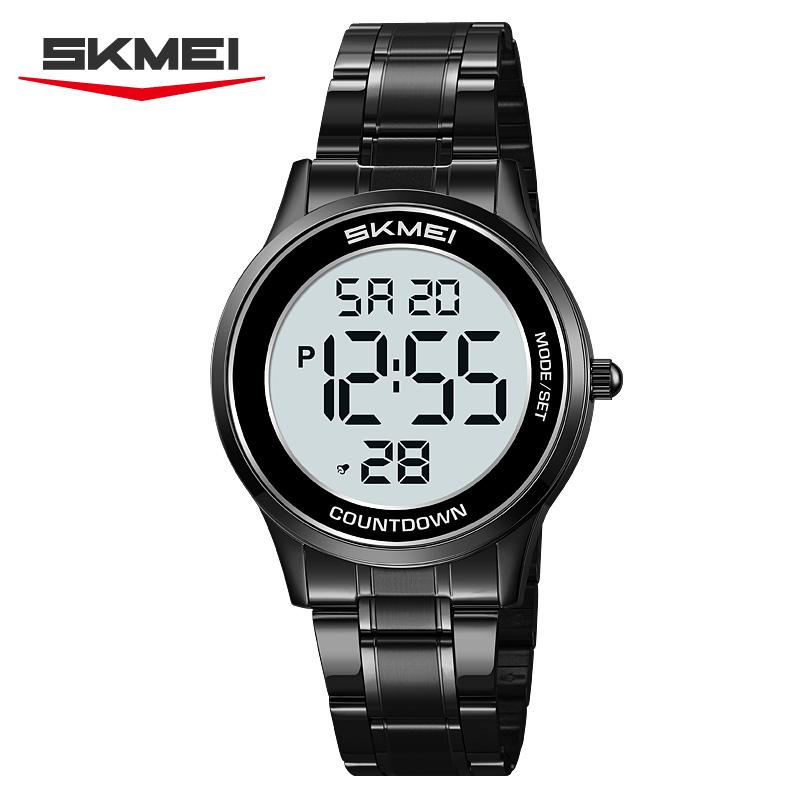 SKMEI 2425 Fashion Digital Watch for Men Stainless Steel Band Waterproof Stopwatch Alarm Date Week LED Backlight Countdown Timer