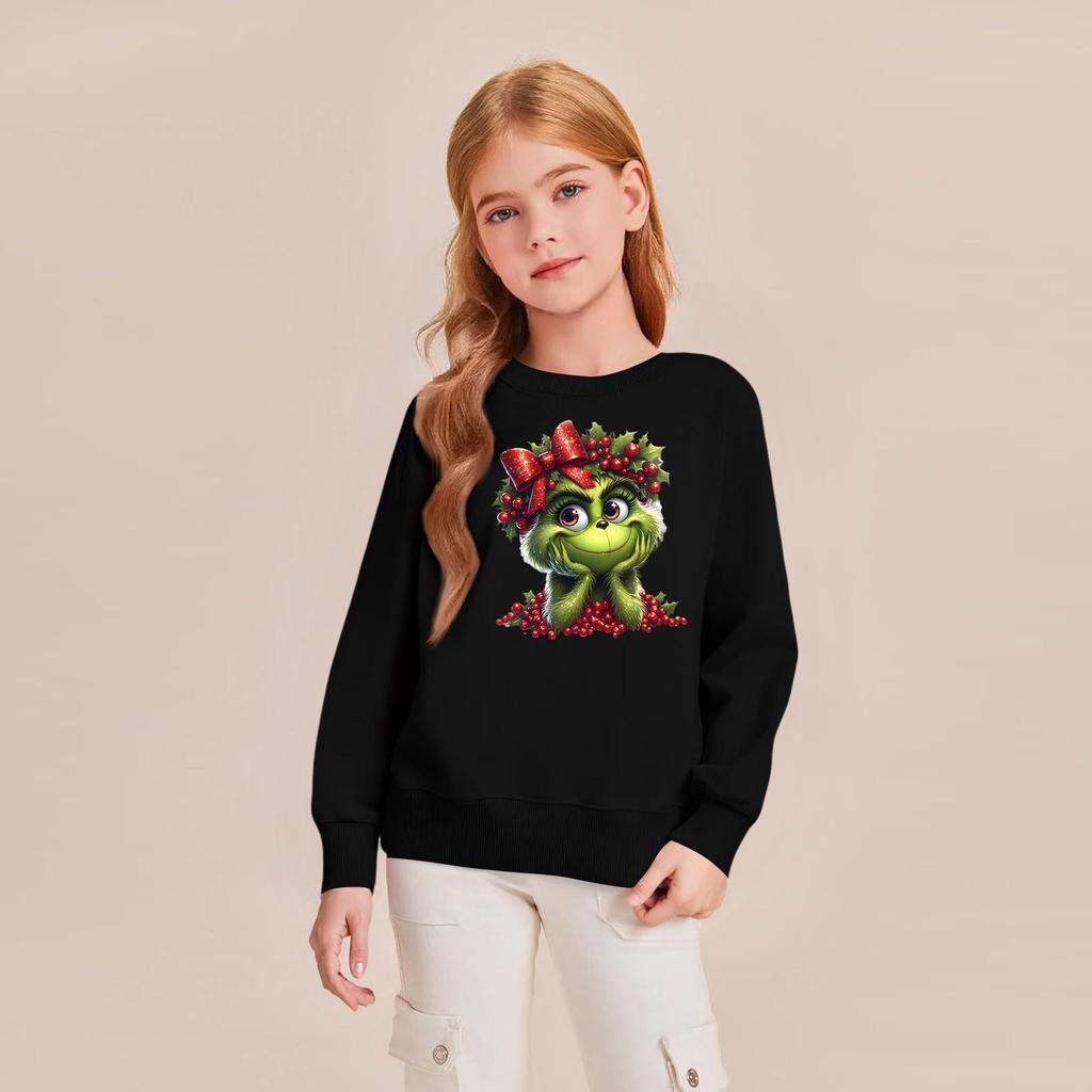 Kids' Fashion Loose-Fit Casual Long-Sleeve Christmas Print Oversized Crewneck Sweatshirt
