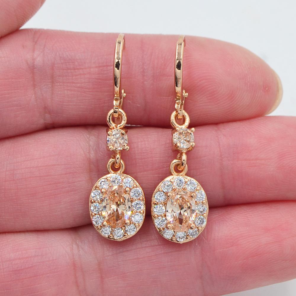 Women Fashion Red Cubic Zirconia CZ Oval Dangle Wedding Earrings Jewelry