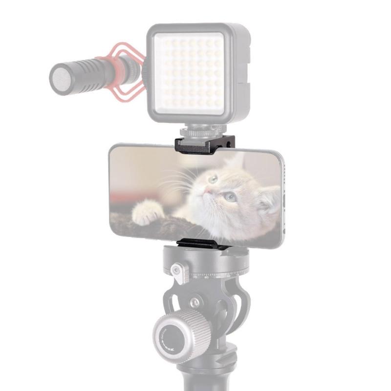 Phone Tripod Mount Metal Tripod Adapter with Hot Shoes Arca Port and 1/4in Screw Holes Adjustable Cellphone Stand Holder
