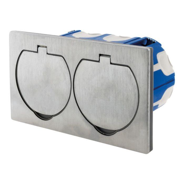 Prise de sol 16a 2p+t finition alu brossé - ip55 double - zenitech