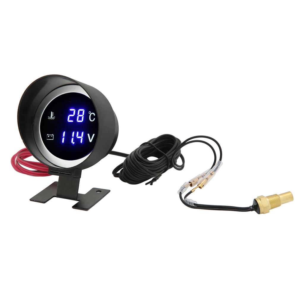 Round Digital Water Temperature Gauge LED Voltmeter DC 9V‑36V With Blue Light for Car Motorcycle ATV
