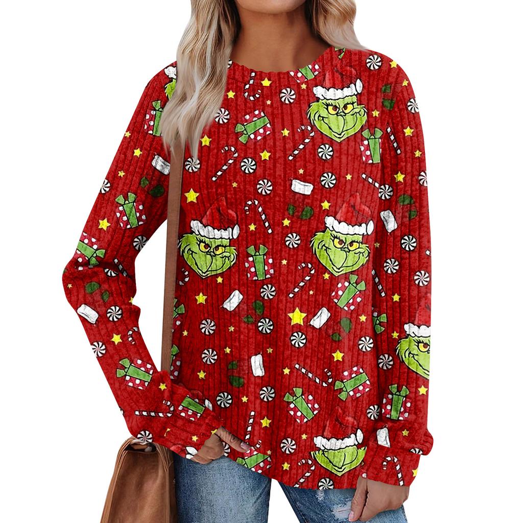 Women's Printed Lightweight Brushed-Cotton Round Neck Top