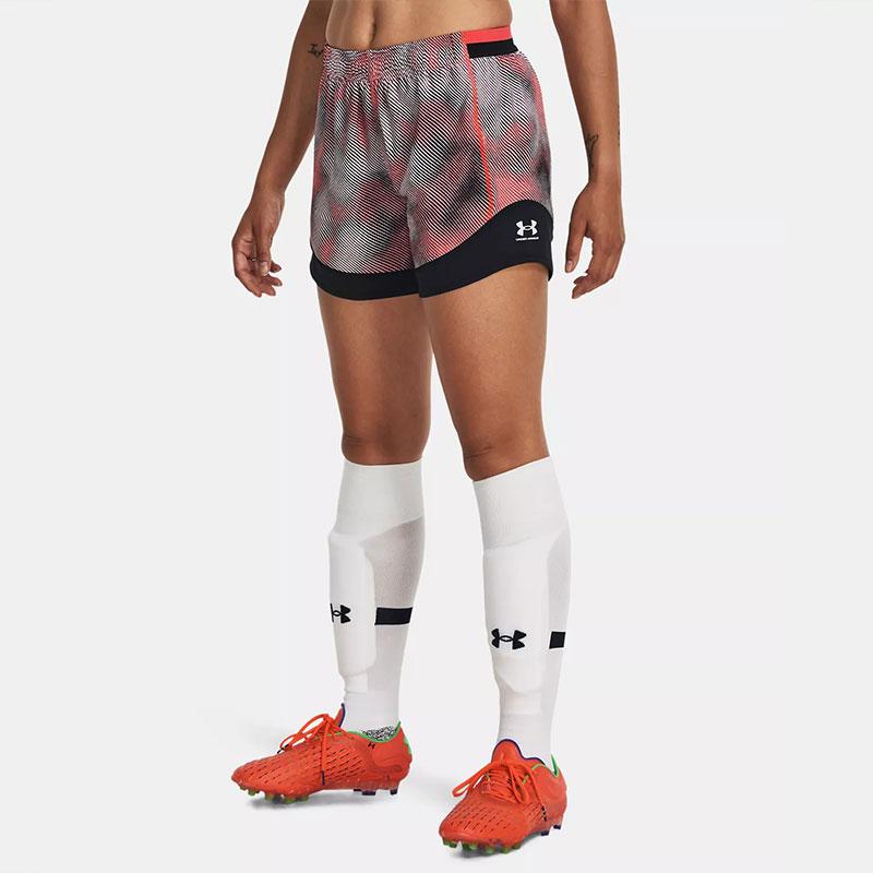 Under Armour Шорты спортивные женские Challenger Pro с принтом в стиле колор-блок, шорты цвета бета-красный 1381049-628