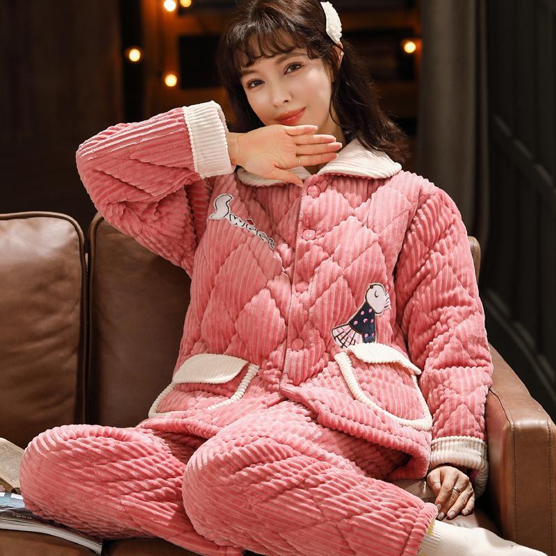 2 шт. Зимняя женская теплая домашняя одежда пижамы женская фланелевая толстая коралловая флисовая милая мультяшная пижама большого размера шерстяная пижама