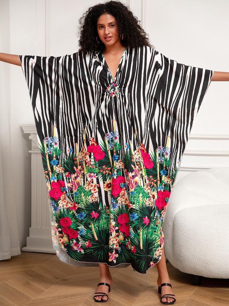 EDOLYNSA Привлекательный полосатый женский халат-кафтан, домашнее платье, уютная легкая куртка, непринужденная домашняя одежда, длинное платье для отпуска и вечеринки Q1289