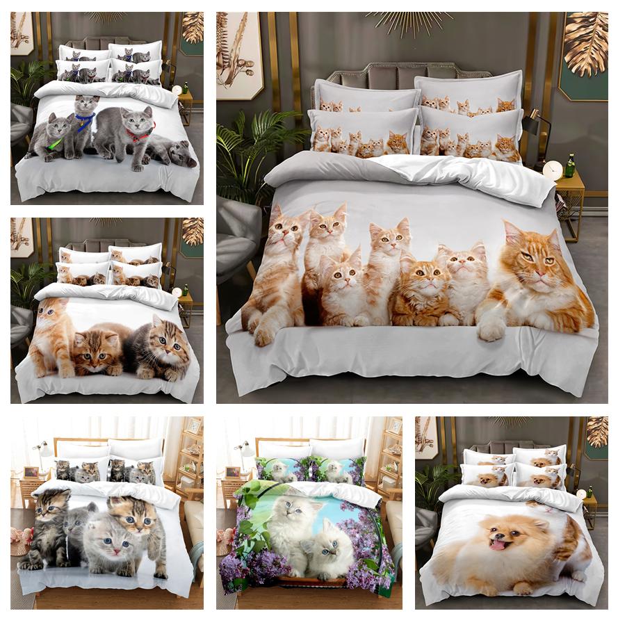 Комплект постельного белья с 3D-принтом животных, пододеяльник на пуху кошки или собаки, 2/3 предмета, пододеяльник для детей и взрослых, роскошное мягкое покрывало