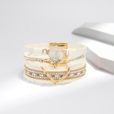 Yousheng Lady Браслет Многослойный Стразы Искусственная Кожа Богемный Стиль Плетеное Сердце Легкое Запястье Ювелирные Изделия Женский Браслет Веревка Браслет