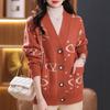 Women's Knitted Cardigan Sweater Autumn and Winter Thickened Plus Size Knitted Cardigan Loose Letter Print Knitted Jacket Outwear