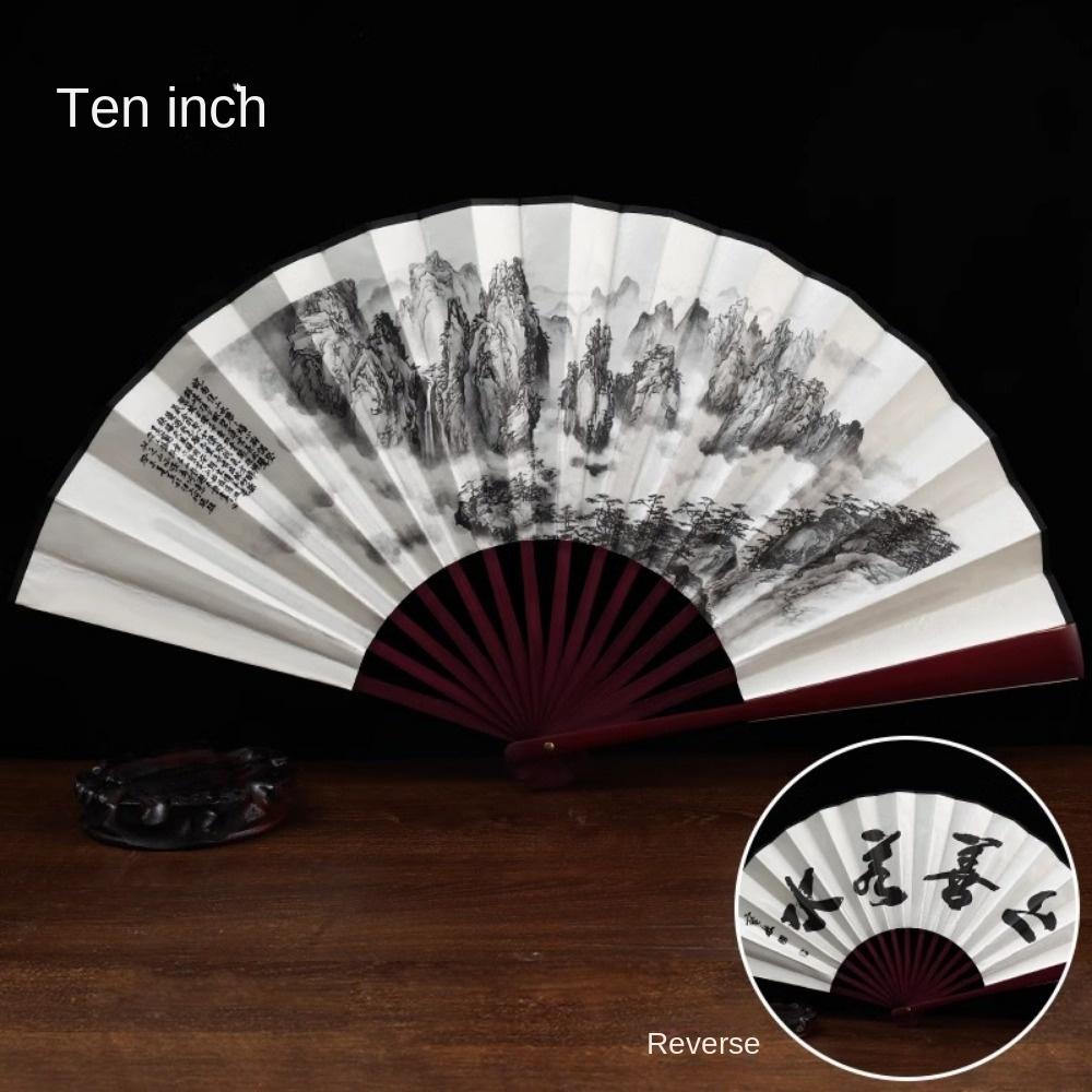 10-inch Antique Fan Folding Fan Chinese Style Men's Summer Silk Cloth Folding Summer Bamboo Fan Hanfu Portable