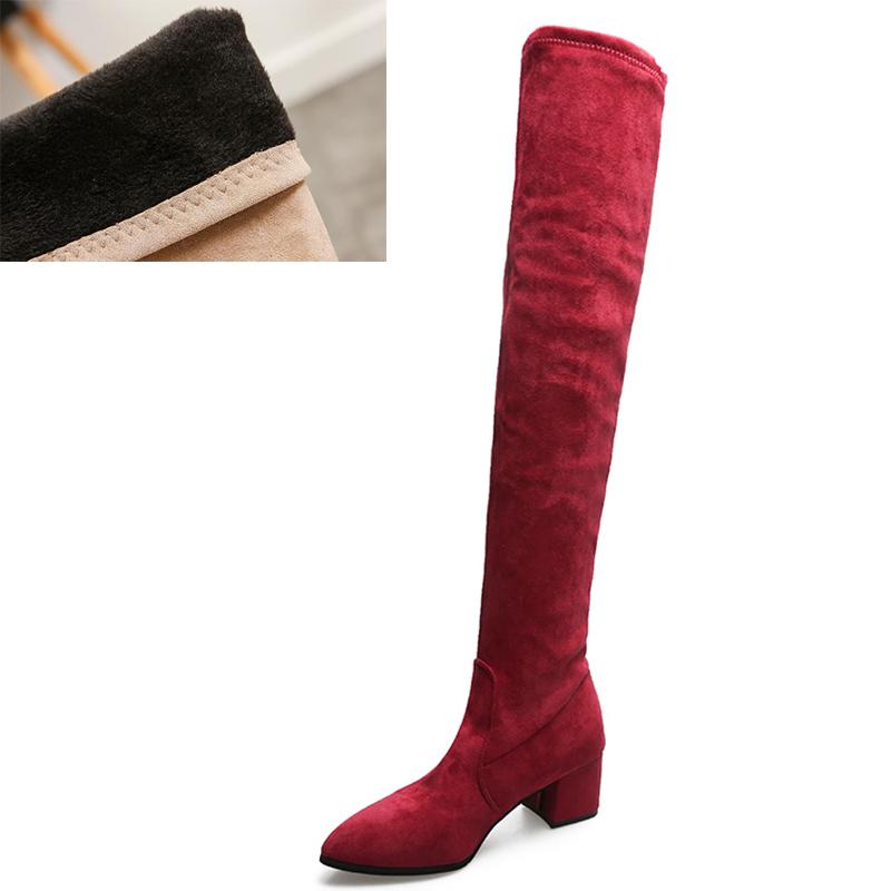 Thigh High Boots Women 2024 Winter Fashion Boots New Over Knee Boots Women Shoes Sexy High Heels Boots Red Warm Fur Black Boots