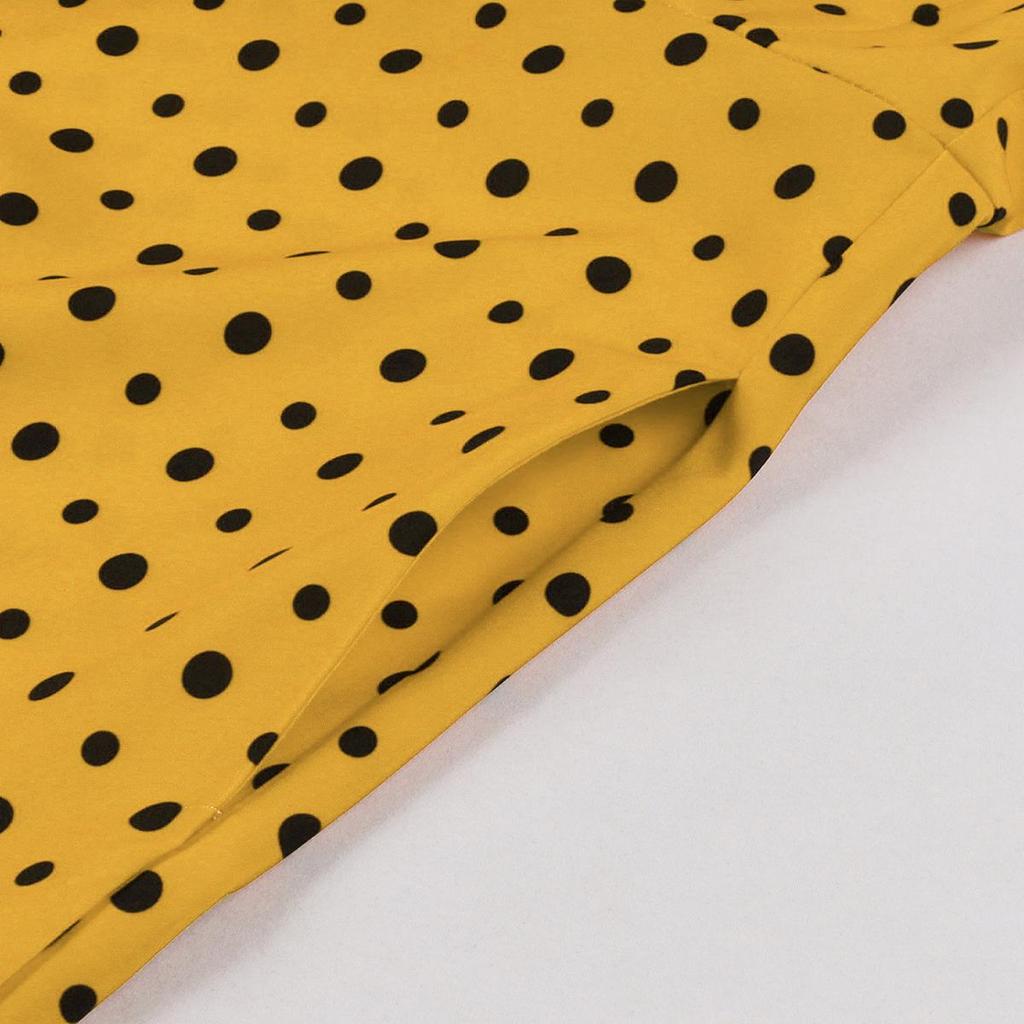 Офисные женские платья с оборками на рукавах, темно-синим воротником, в горошек, в стиле ретро, свободное платье для поездок на работу с поясом, повседневная одежда с высокой талией, деловой наряд для работы