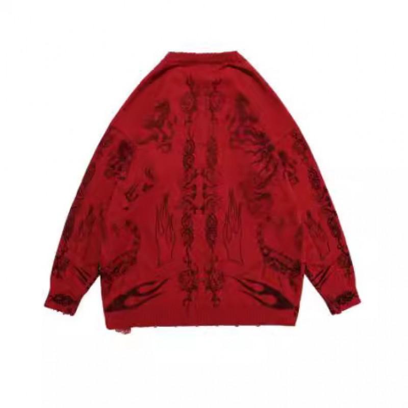 Womens Gothic Punk Y2K Streetwear Long Sleeve Knit Sweater - Black Wine Red White