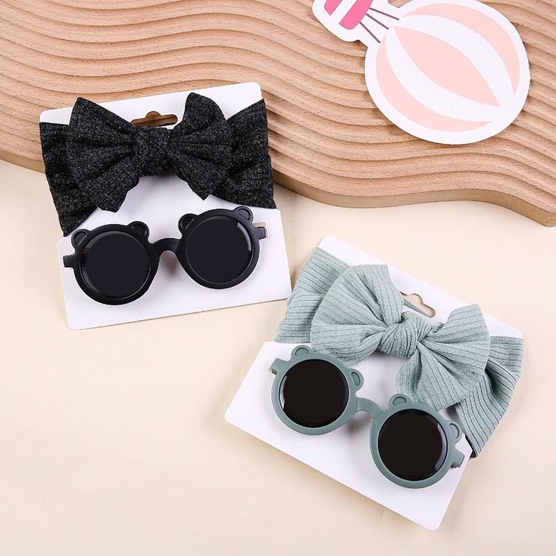 Baby Hair Accessories Summer Infant Headband Sunglasses Sun Protection Beach Kids Sun Glasses Head Band Set 2Pcs/Pack