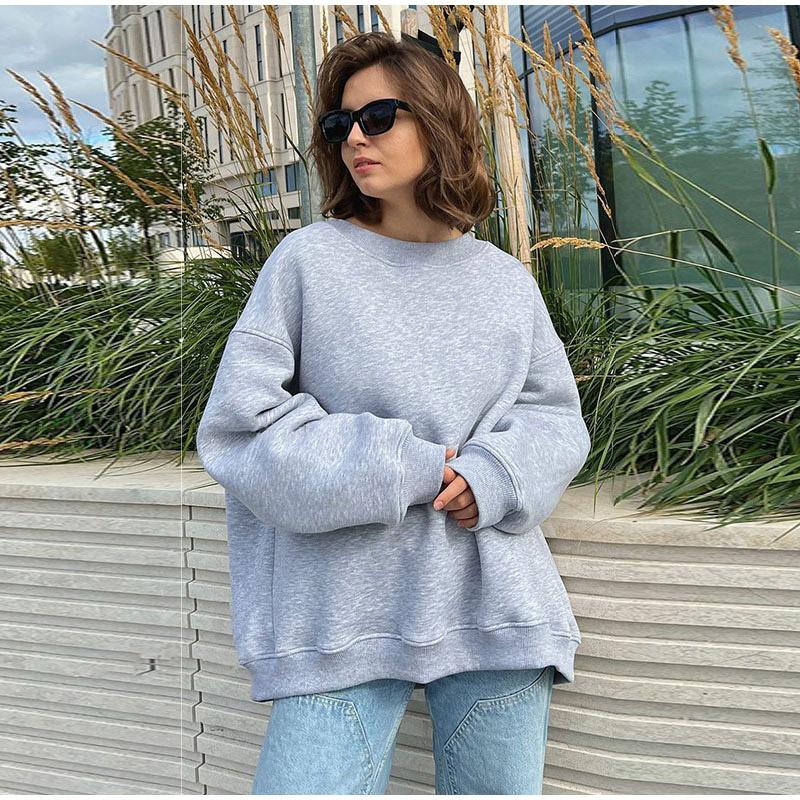 Женский уютный свитер осень-зима свободные толстовки с круглым вырезом флисовые утолщенные теплые свитера-пуловеры удобные модные наряды одежда