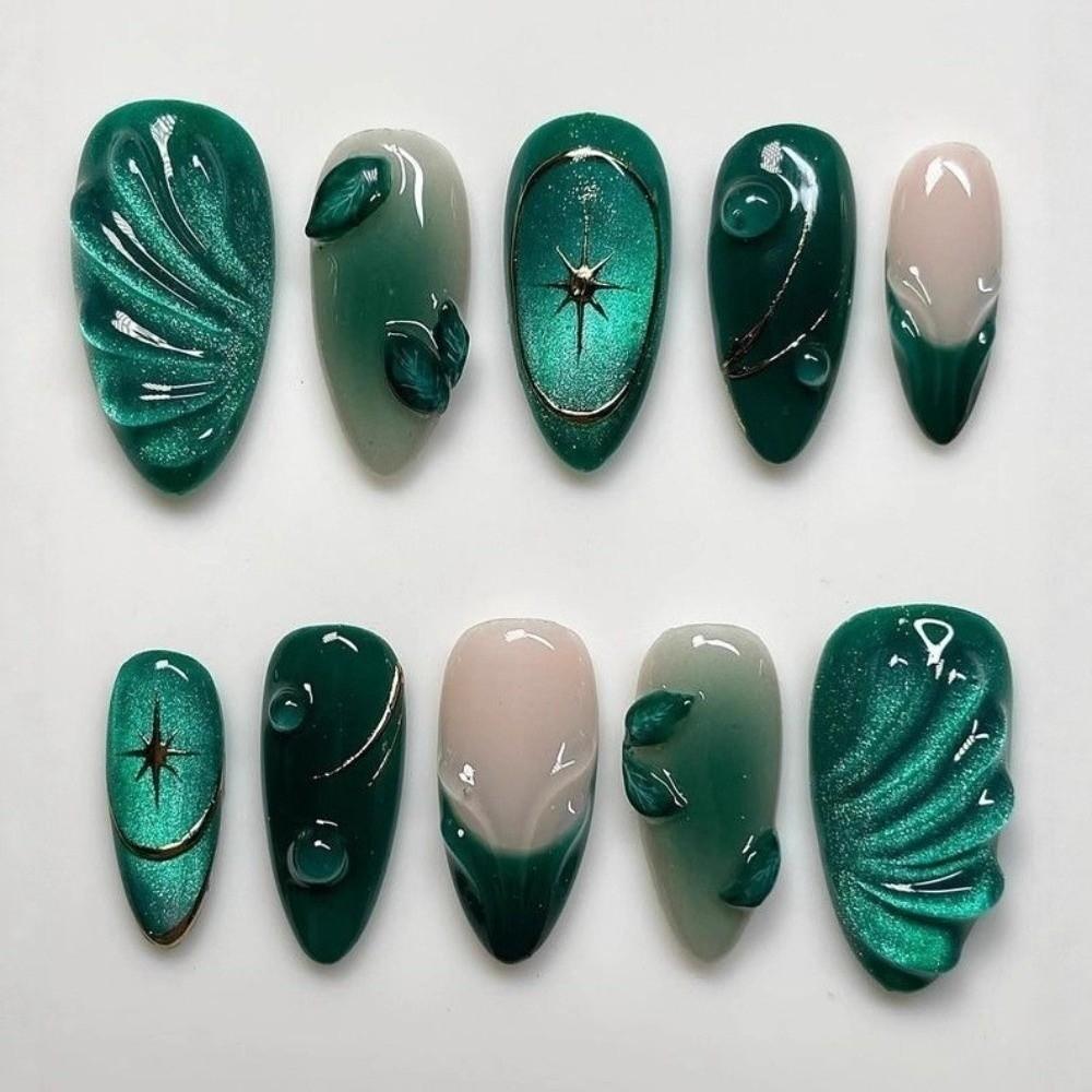 24pcs/set French Almond False Nail Pink Flower Fake Nail Tips New Press on Nails  Women
