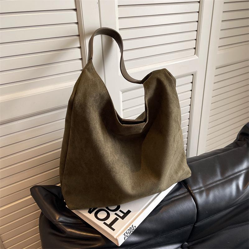 Женская винтажная замшевая сумка-тоут 2025: Универсальная повседневная сумка на плечо большой вместимости