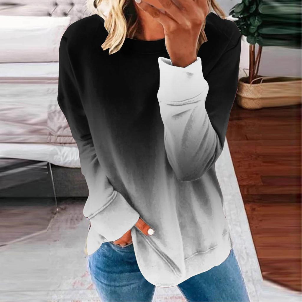 Women's Top Autumn Winter Stripe Tie-dye Print Sweatshirts Long Sleeved O Neck Gradient Hoodies Female Casual Tops