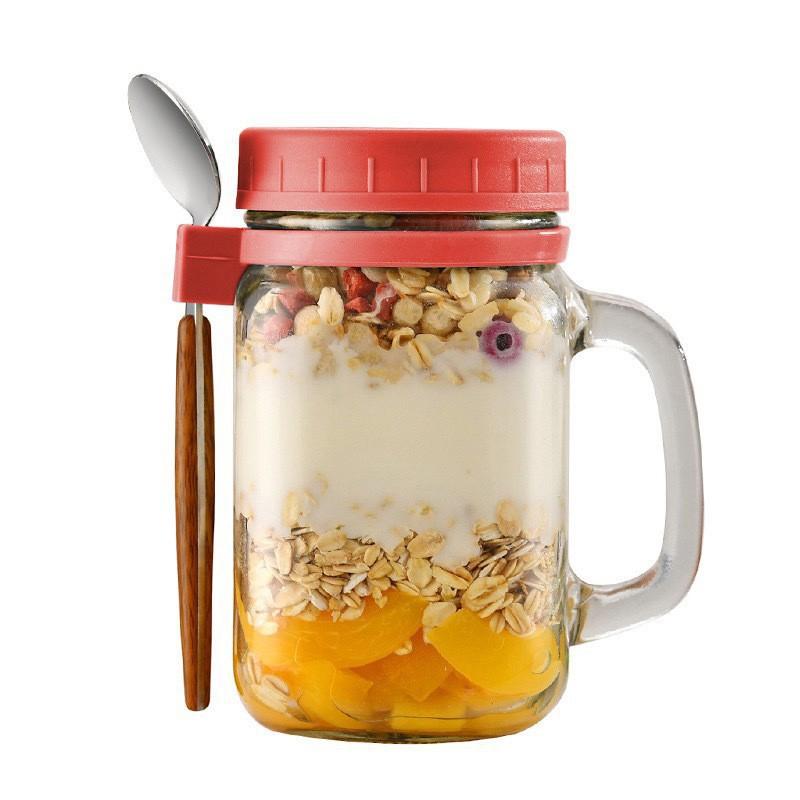 Portable Overnight Oat Glass Cup Water Mug With Spoon Breakfast Salad Can Yogurt Tumbler Heat Resistant Juice Milk Cup