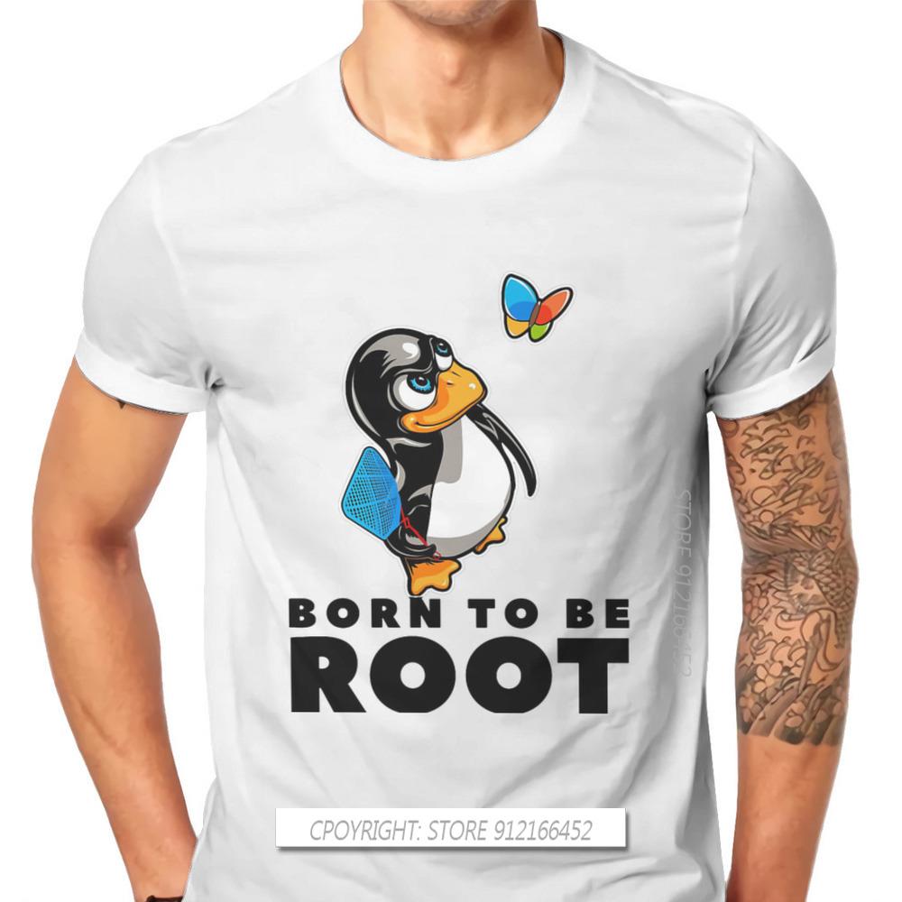Linux Operating System Tux Penguin Man TShirt Butterfly Killer Illustration Fashion Basic T-Shirt Harajuku Streetwear Hipster