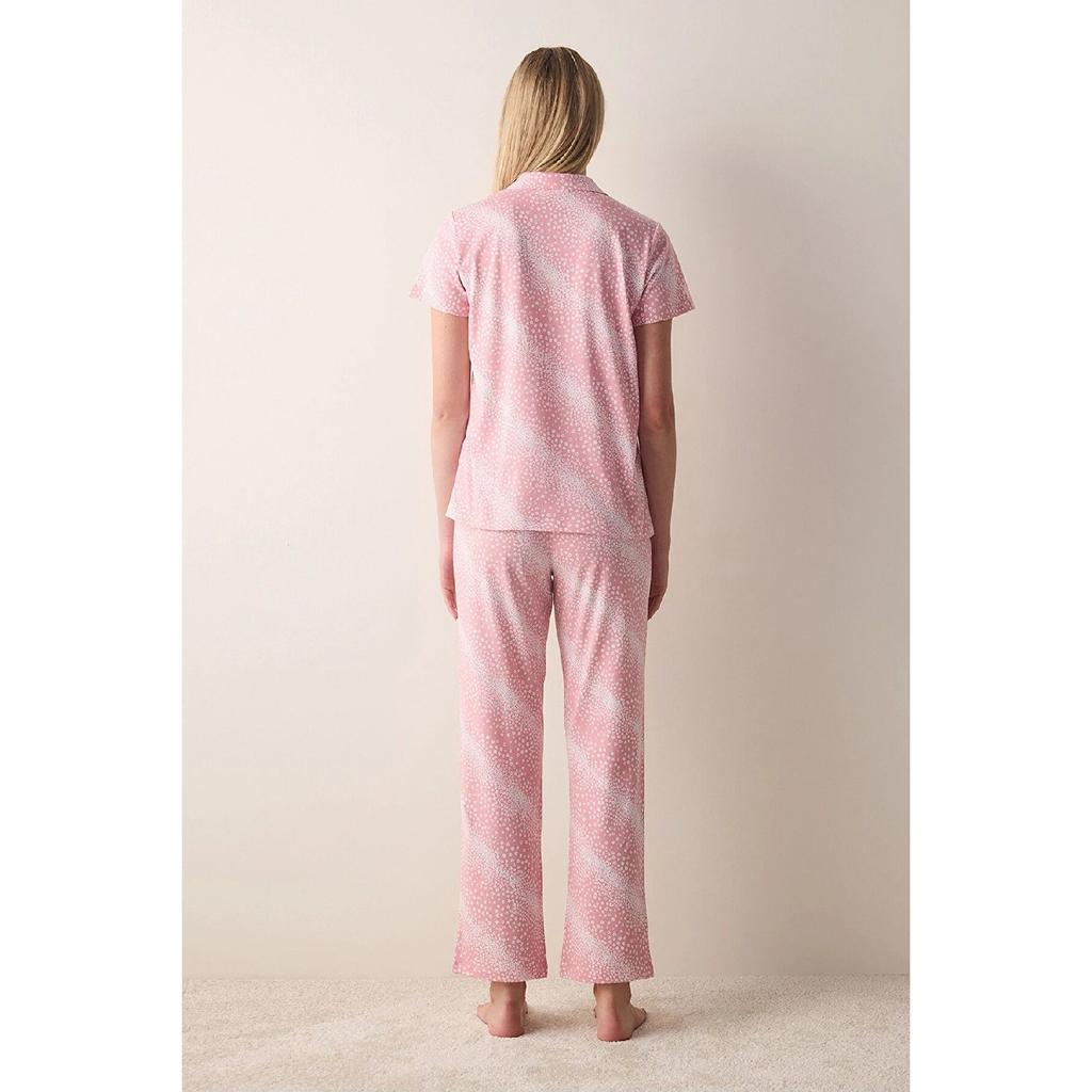 Cotton Marina Pink Buttoned Shirt Trousers Pajama Set