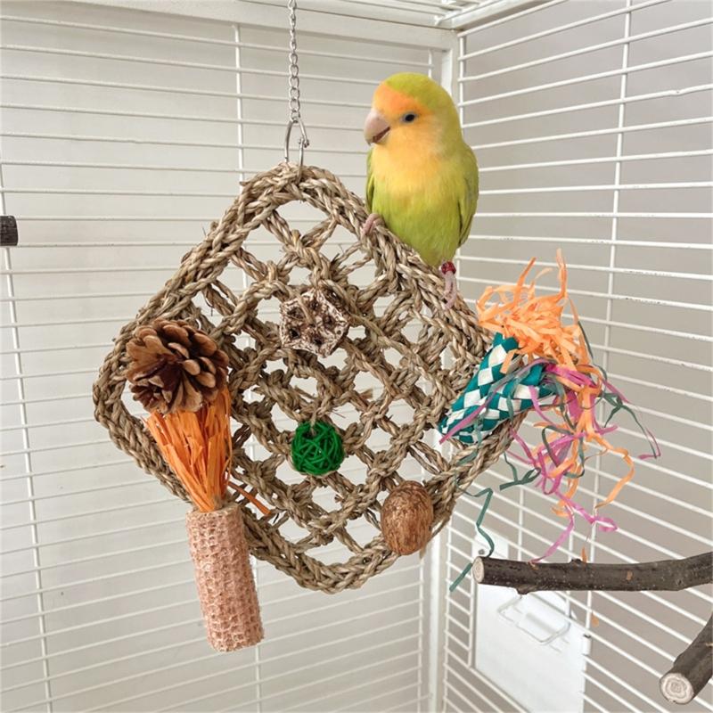 Parrot Toy Bird Cage Toy Hangable Perch Colorful Tearing Toy Birdcages Accessories Budgies Standing Macaws Chewing Toy
