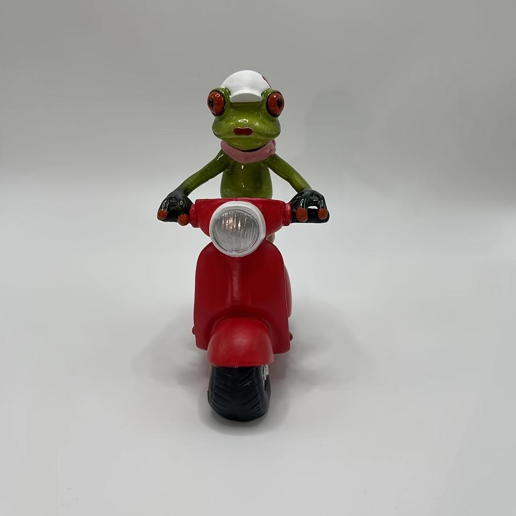 1pc Funny Motorcycle Frog Decor , Riding Red Scooter-like Motorcycle, with Helmet, Green Frog Decoration for Home, Office, Party