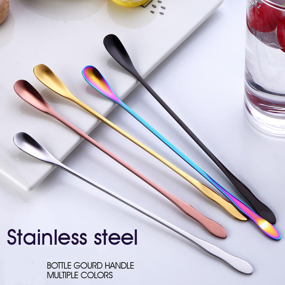 Ice Cream Long Handle Rainbow Stir Spoon Dessert Scoop Stainless Steel Tableware Dinnerware