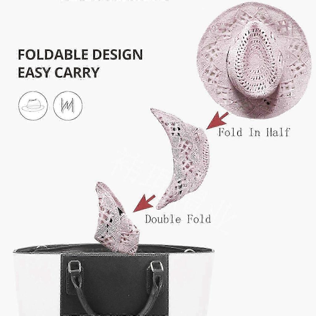 Foldable Western Cowgirl Hat & Sun Visor Straw Hat for Men and Women - Outdoor Gardening Sunshade Hat in