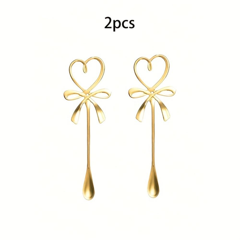 2 шт. Ложка для чашки с бантом в форме сердца, кофейная ложка с бабочкой в форме сердца, ложка для размешивания кофе из нержавеющей стали, ложки с бантом в форме сердца из нержавеющей стали