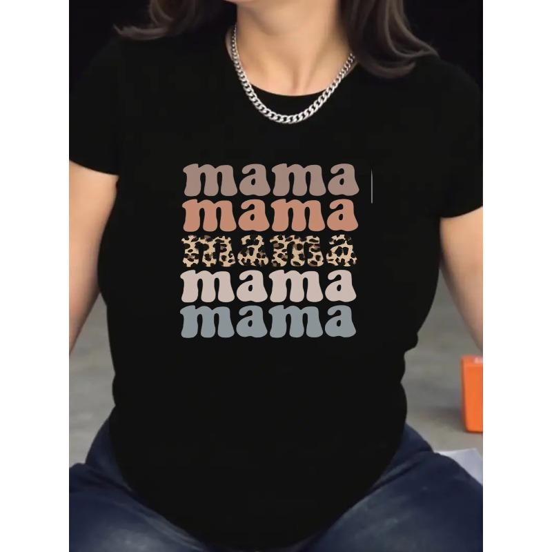 Женская белая оверсайз футболка с леопардовым принтом "Mama" - Мягкий эластичный топ с коротким рукавом и круглым вырезом, Повседневная и спортивная футболка с надписью Mama