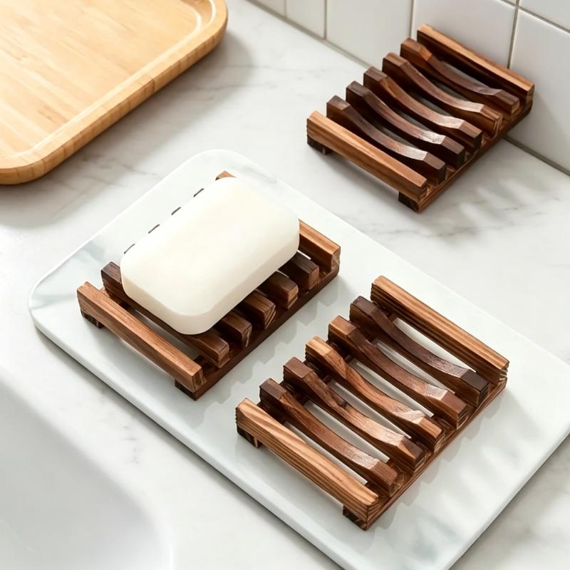 Bamboo Wooden Soap Dish Holder Self Draining Soap Tray for Bathroom Kitchen Shower Sink Countertop Organization Bathroom Tools