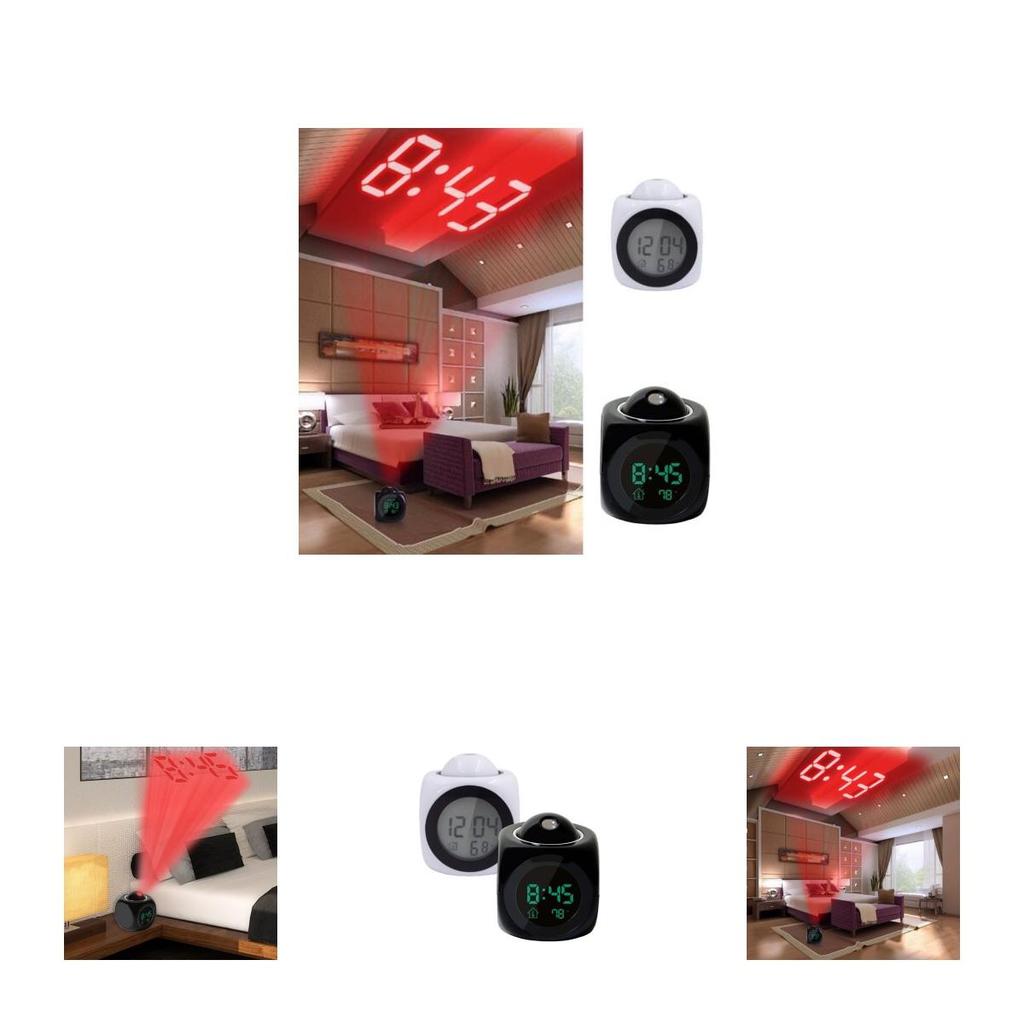 Классический цифровой будильник многофункциональный с голосовым оповещением и яркой светодиодной проекцией, отображением температуры