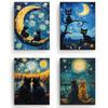 Черный кот под небом Серия «Звездная ночь» Тематическая печать на холсте Модные популярные цвета Фреска Студия Домашнее украшение Искусство Подарки