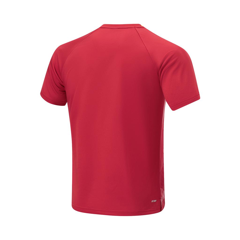 Li-Ning Дышащая удобная футболка с геометрическим рисунком и цветными блоками, с круглым вырезом, коротким рукавом, реглан, топы унисекс, вишневый цвет, красный AAYU031-3