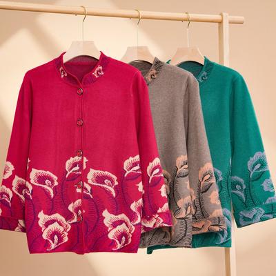 Новая осенне-зимняя куртка-свитер для женщин среднего и пожилого возраста, вязаный кардиган-свитер