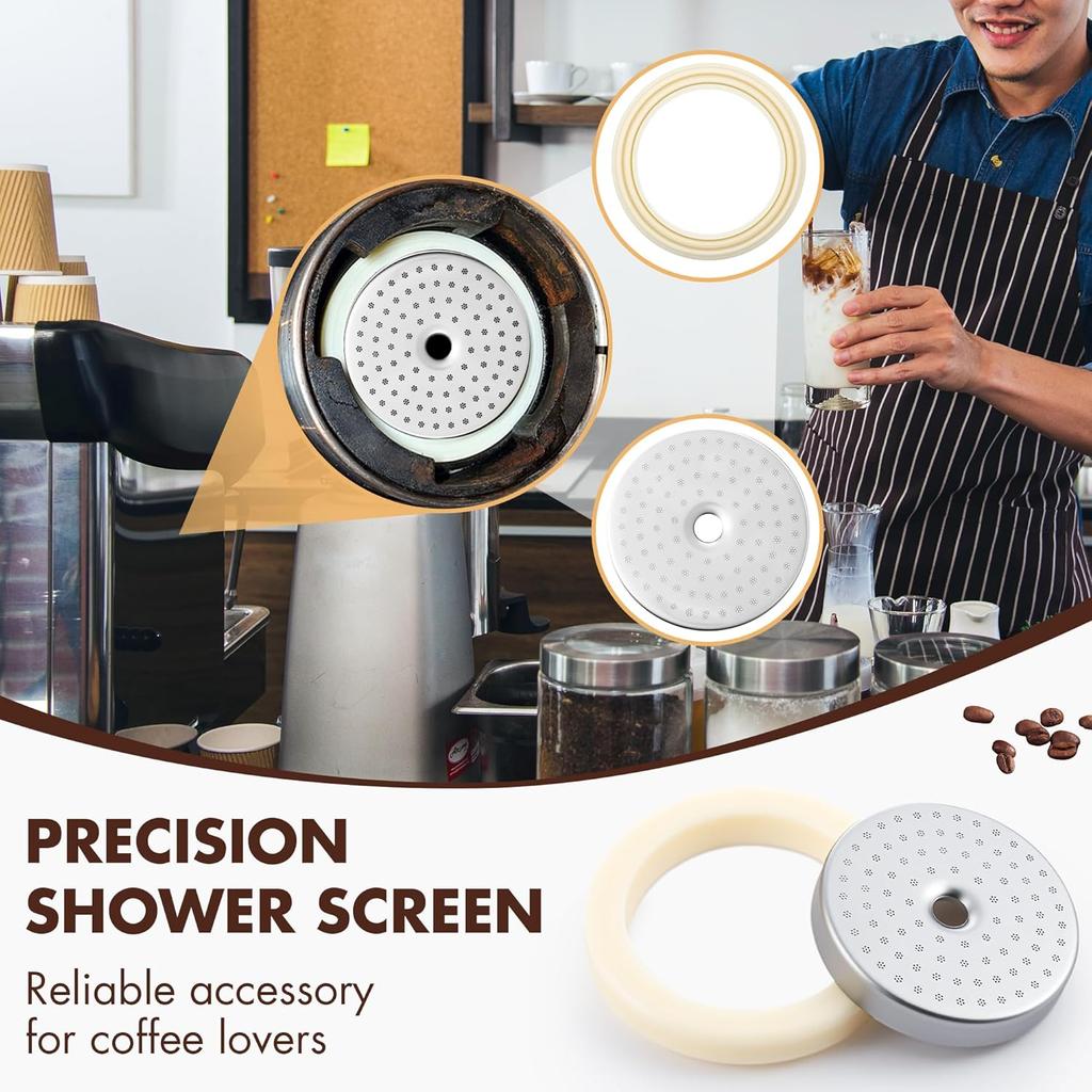 Precision Shower Screen with 54mm Silicone Steam Ring, Compatible with Breville Espresso Machines (54mm), Compatible with Bambino/Bambino Plus, Duo