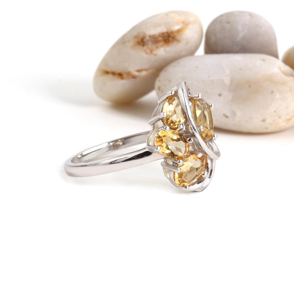 Gorgeous 925 Sterling Silver Leaf Fancy Design Ring Earrings Natural Citrine Gemstones Fine Jewelry Set for Women's Wedding Gift